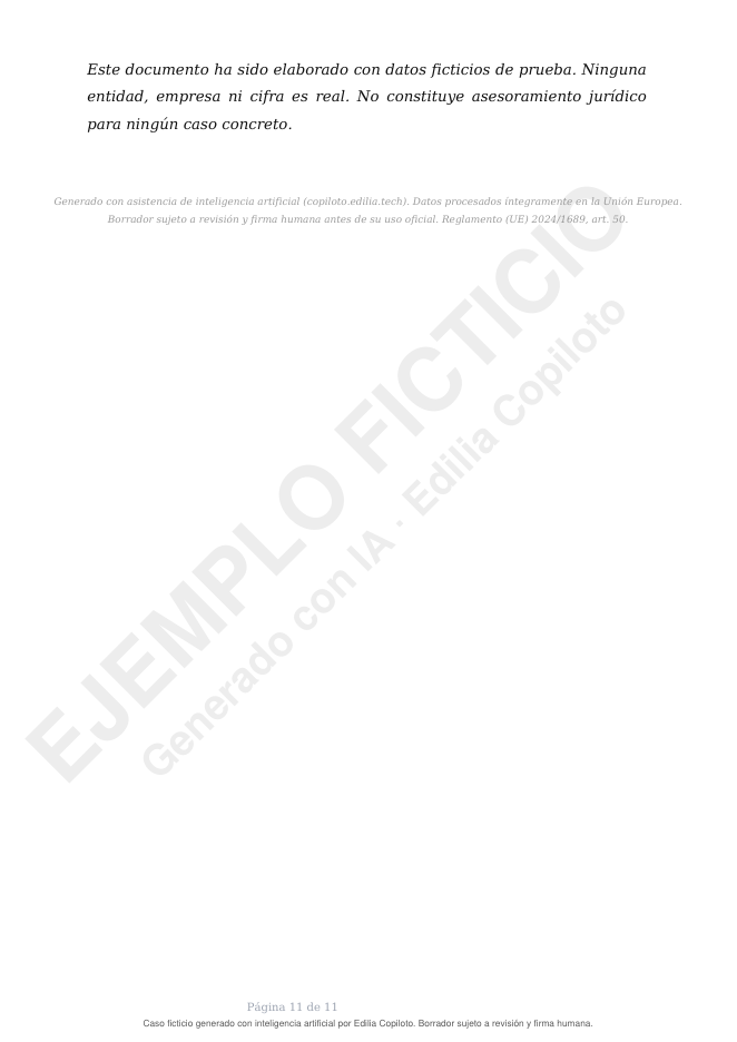 Página 11 de 11 de un informe jurídico de Secretaría sobre la resolución de un contrato por incumplimiento culpable del contratista, caso ficticio generado con Edilia Copiloto