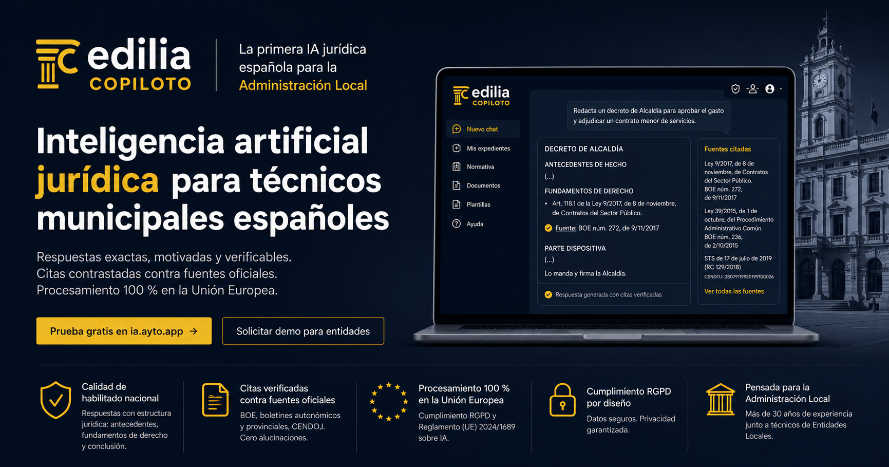 Edilia Copiloto: nace la primera IA jurídica española para la Administración Local
